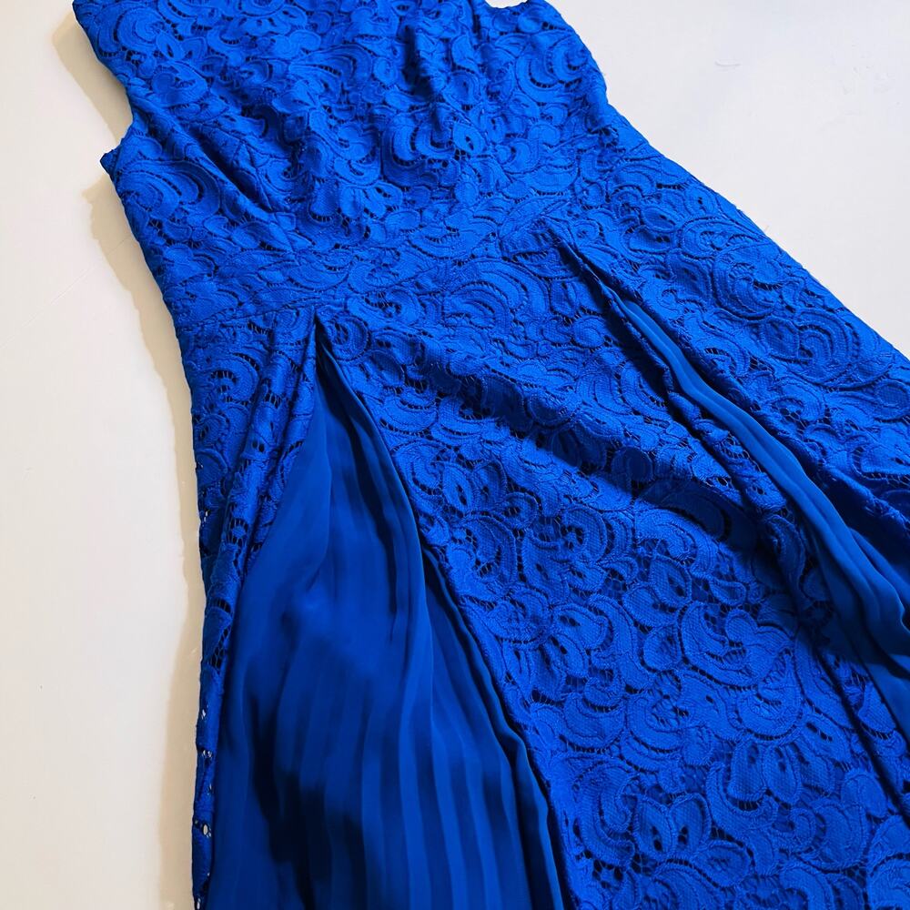 Aidan Mattox Lace Inverted Pleat Sleeveless Dress Size 8 Blue - Picture 5 of 8
